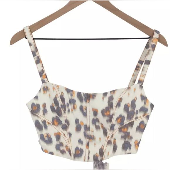 NWT Nocturne Women’s Animal Print Corset Crop Top Cream/Gray - Size XL - MSRP $1 - Picture 2 of 9